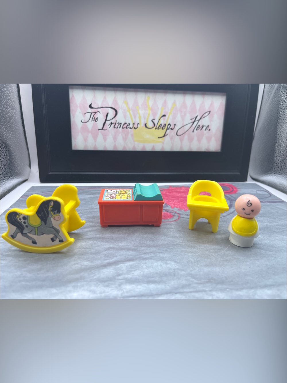 Vintage Fisher Price Nursery Set with Baby Figure GUC